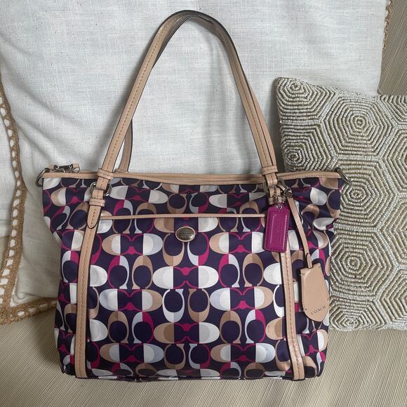 Coach Handbags - Coach Madison Op Art Glam Tote Shoulder Bag | Purple Pink, Natural Leather